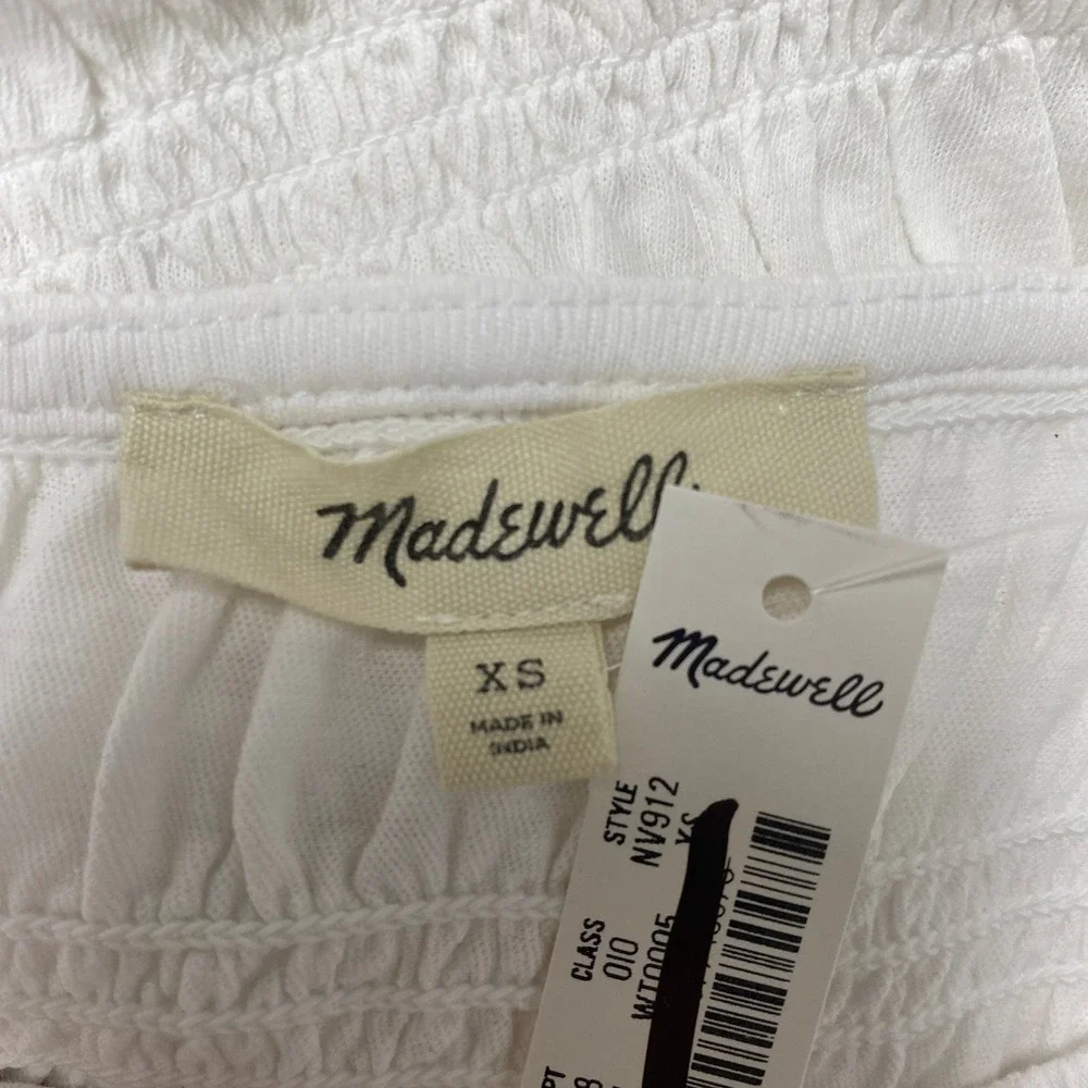 Madewell Top Womens XS White Smocked Boatneck Tank Sleeveless Cotton Blend NV912 - Picture 12 of 13